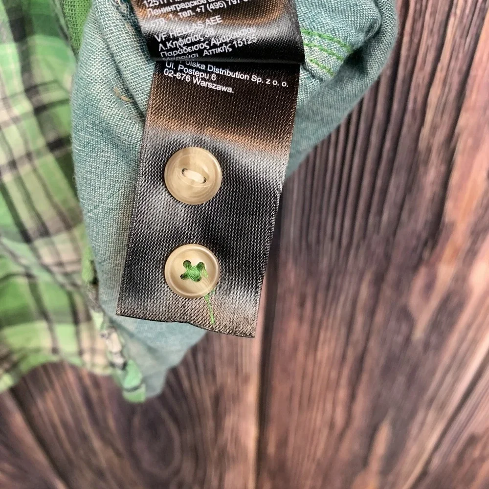 North Face Men Short Sleeve Green Button Plaid Soft Cotton Outdoor Shirt Sz XL‎